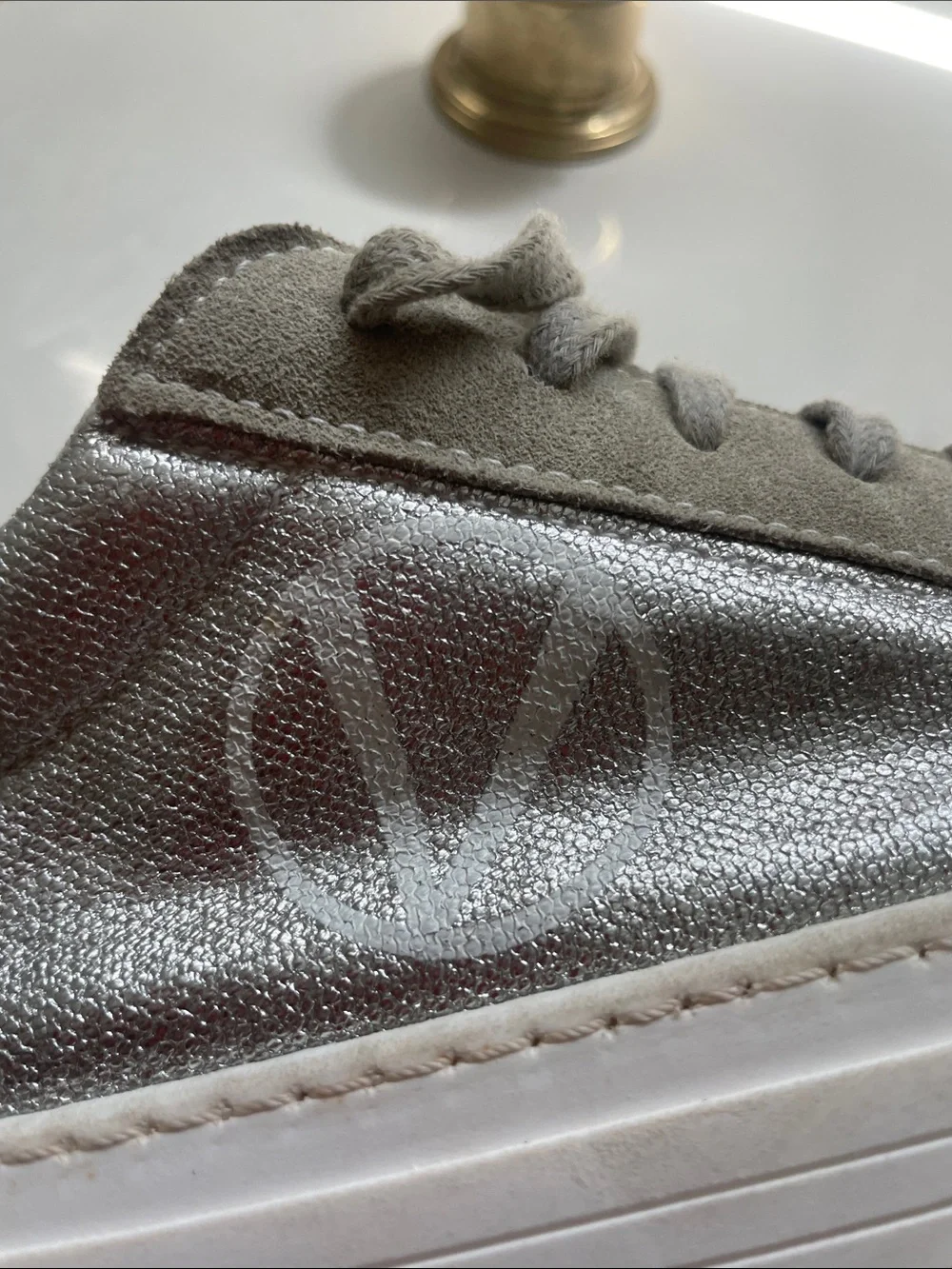 Valentino Women's Silver Glitter Lace-Up Sneakers
